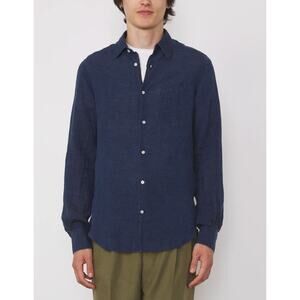 Officine general M Navy Blue Linen Button Down